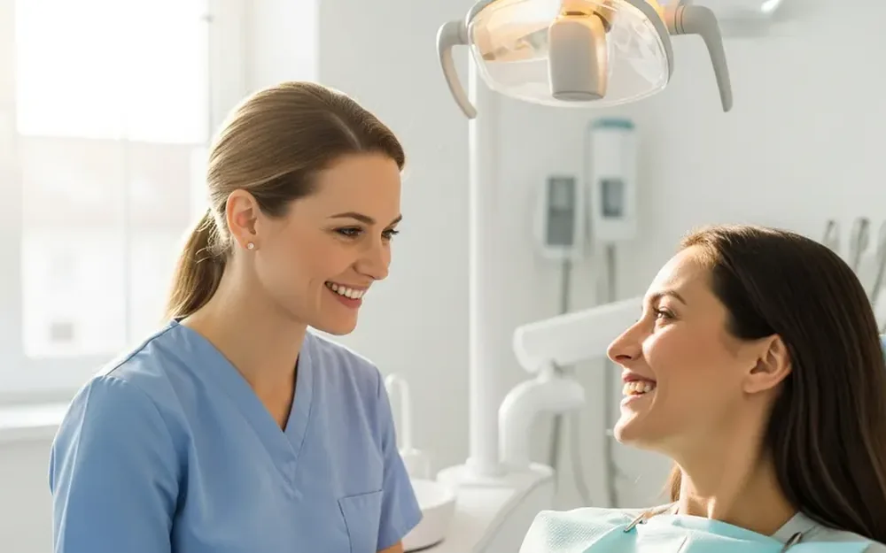 A gentle dentist and a happy patient at Lakewood Smiles in Lakewood, CO